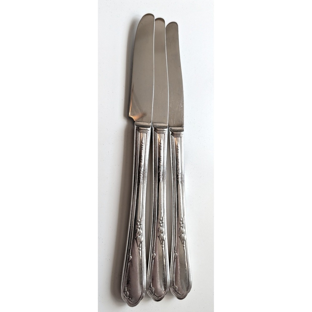 Wm. Rogers Stainless & Silverplate Dinner Knives Meadowbrook Art Nouveau 3 Pcs